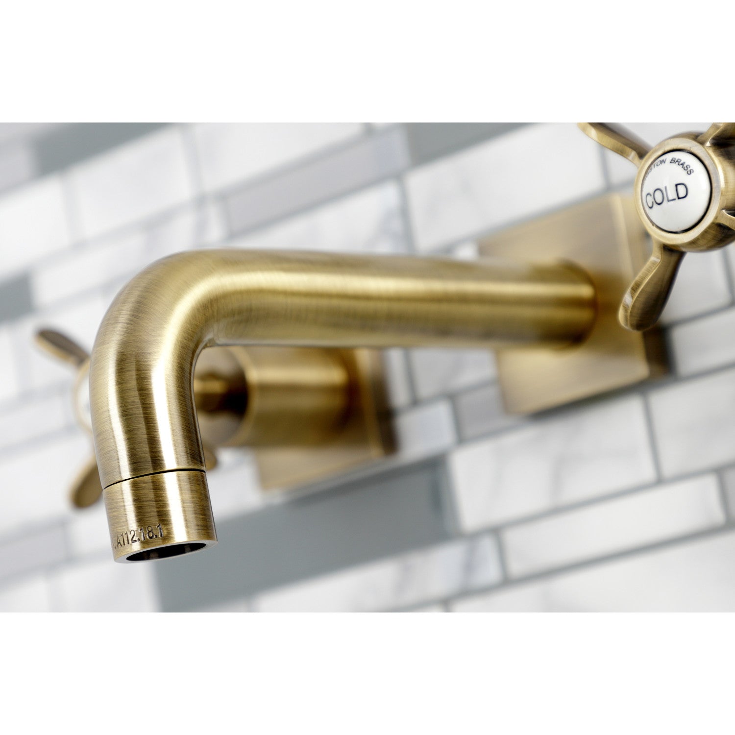 Kingston Tulare KS6123BEX - Essex Double-Handle 3-Hole Wall Mount Bathroom Faucet, Antique Brass — thumbnail 3